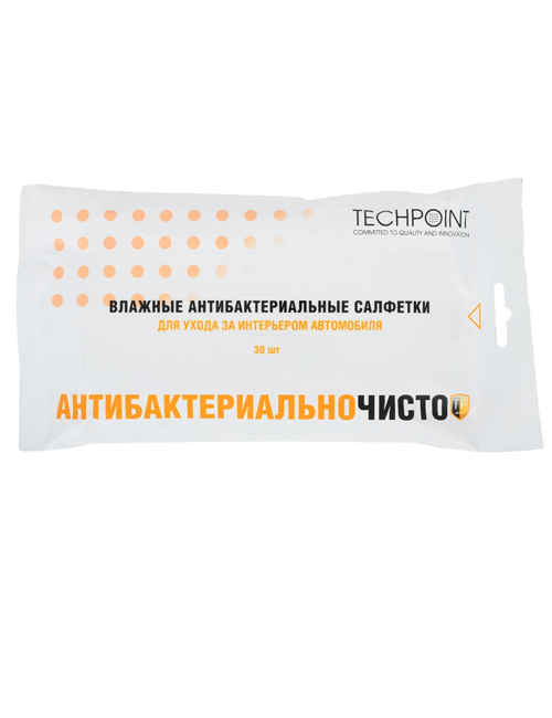 Techpoint  Влажные салфетки  9017 антибактериальные для салона автомобиля  в мягк. упак.(30шт.)