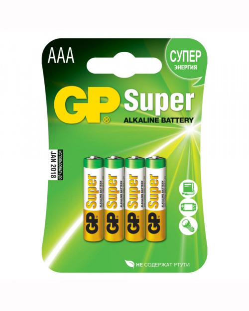 GP  Алкалиновые батарейки  Super Alkaline 24А ААA - 4 шт. на блистере