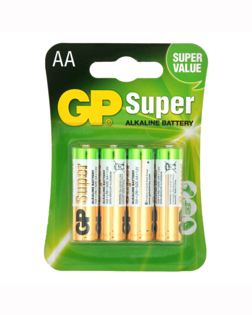 GP  Алкалиновые батарейки  Super Alkaline 15А АA - 4 шт. на блистере