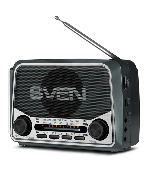 SVEN   Радиоприемник SRP-525, gray(3W, FM/AM/SW, USB, microSD, flashlight, battery)